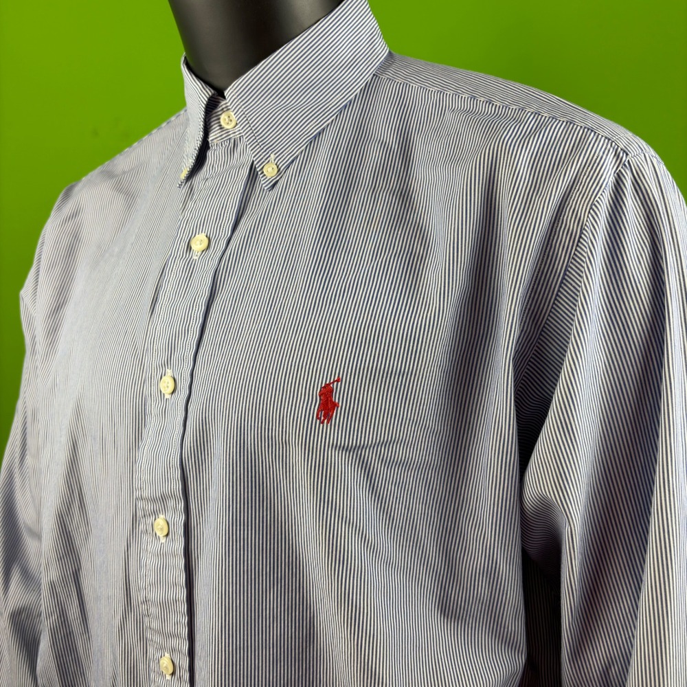 Vintage Ralph Lauren Yarmouth Mens 16 32/33 Blue Pencil Stripe Button Down Shirt